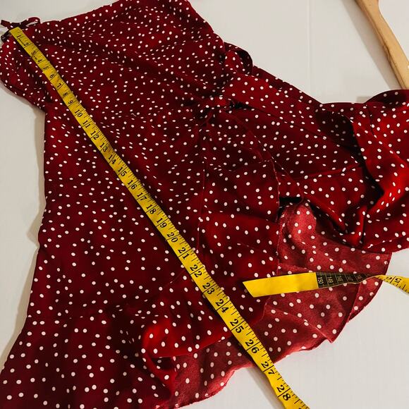 Princess Polly Caesura Polka Dot Faux Wrap Dress Size 4 Wine - Picture 8 of 10